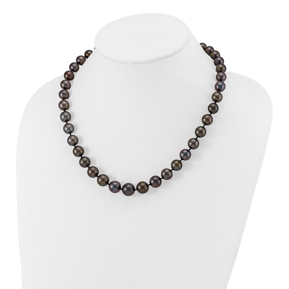 14k White Gold 9-12mm Black Semi-Round Tahitian Saltwater Cultured Pearl Graduated 19 inch Necklace