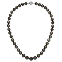 14K White Gold 9-12mm Black Semi-Round Tahitian Saltwater Cultured Pearl Graduated Necklace, 19" view 5
