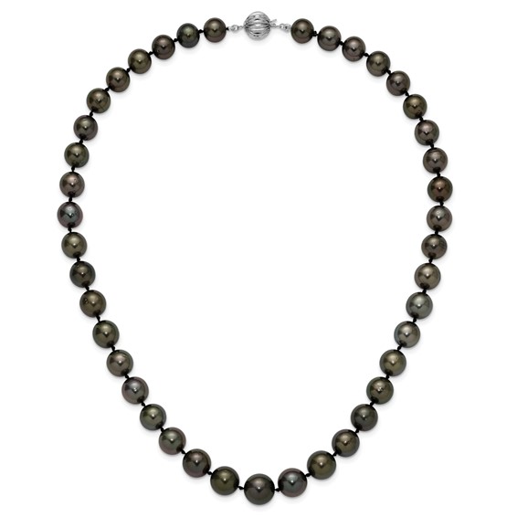 14k White Gold 9-12mm Black Semi-Round Tahitian Saltwater Cultured Pearl Graduated 19 inch Necklace