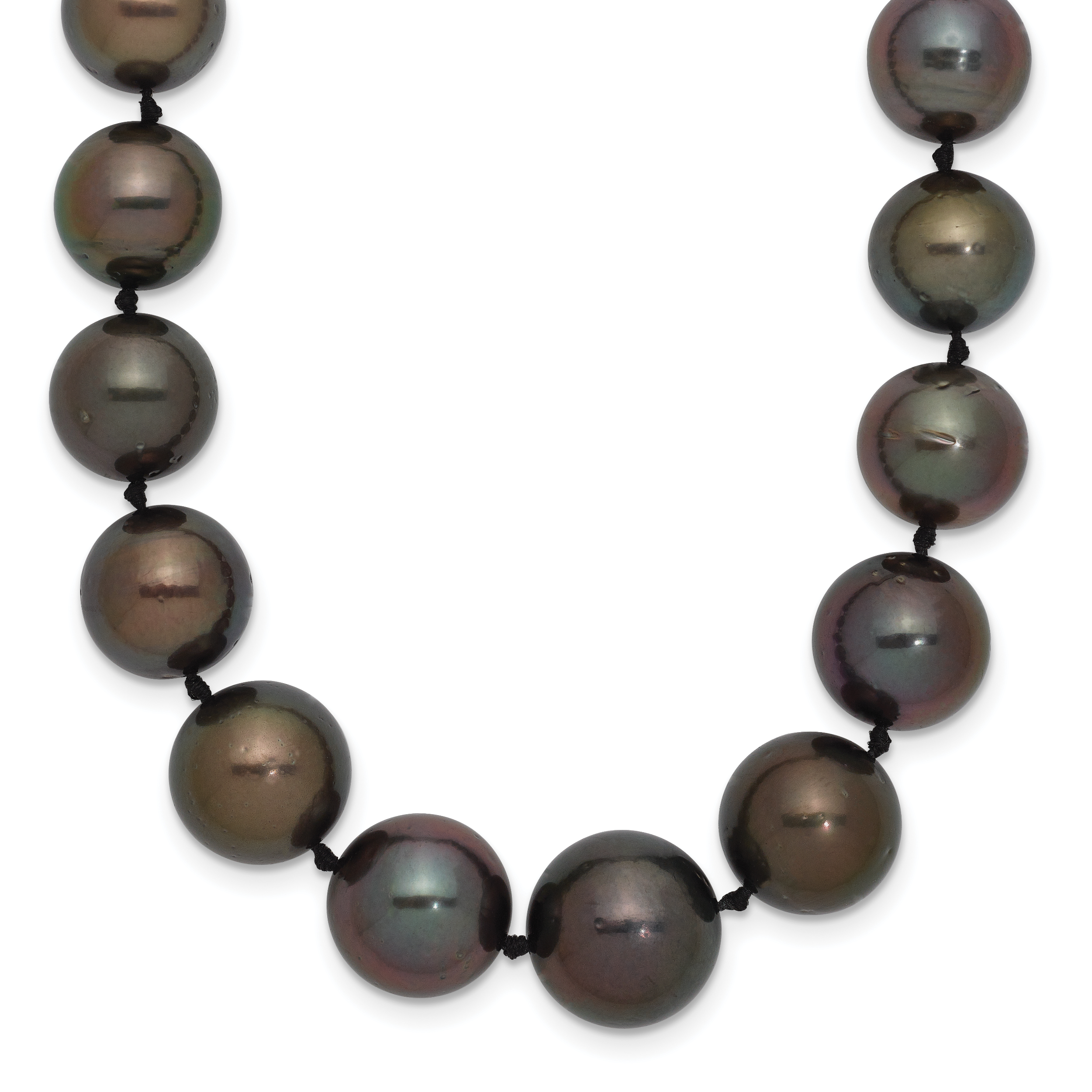 14k White Gold 9-12mm Black Semi-Round Tahitian Saltwater Cultured Pearl Graduated 19 inch Necklace (XF464-19)