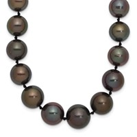 14K White Gold 9-12mm Black Semi-Round Tahitian Saltwater Cultured Pearl Graduated Necklace, 19" view 1