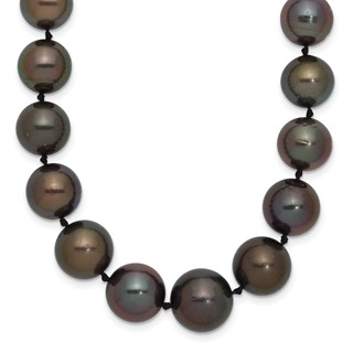 14k White Gold 9-12mm Black Semi-Round Tahitian Saltwater Cultured Pearl Graduated 19 inch Necklace