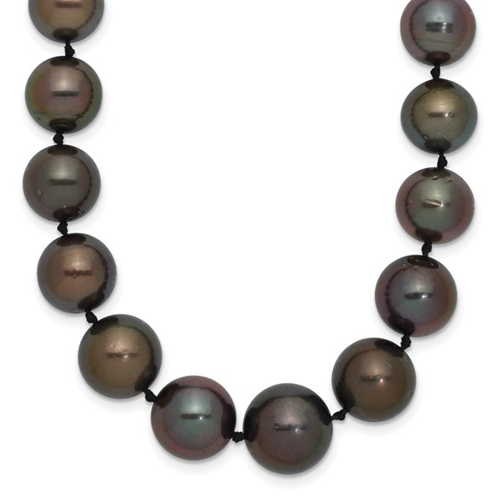 14k White Gold 9-12mm Black Semi-Round Tahitian Saltwater Cultured Pearl Graduated 19 inch Necklace
