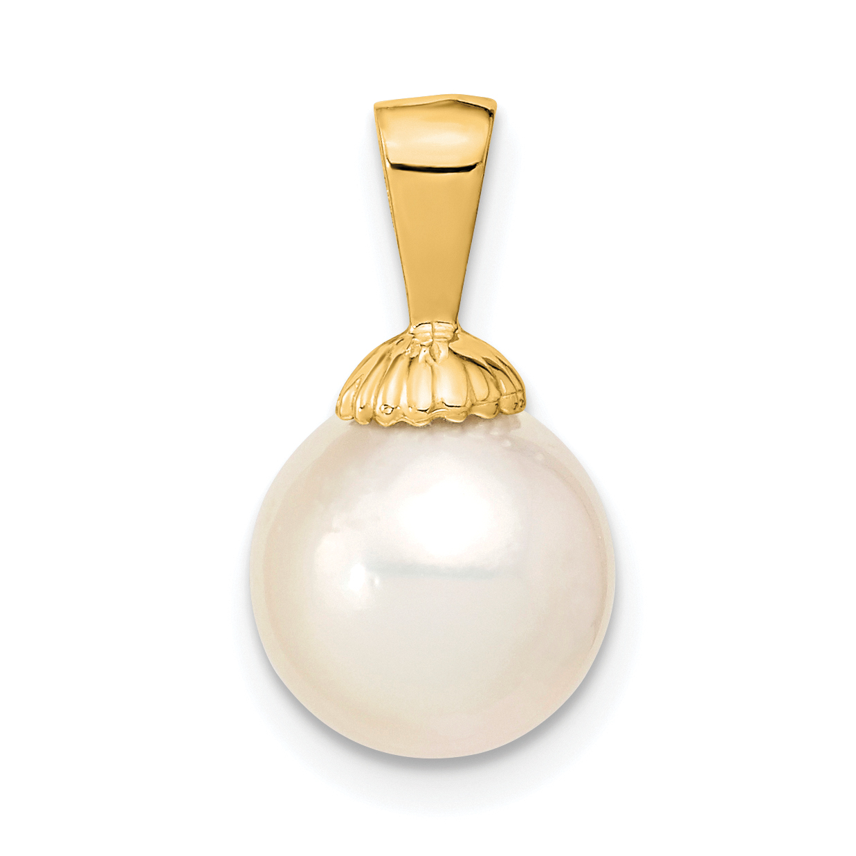 14k 9-10mm White Round South Sea Saltwater Cultured Pearl Pendant (XF466)