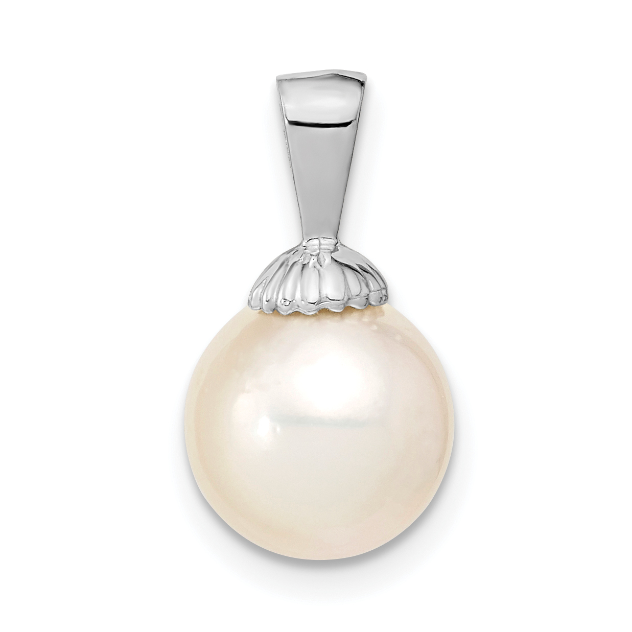 14k White Gold 9-10mm Round White South Sea Saltwater Pearl Pendant (XF466W)