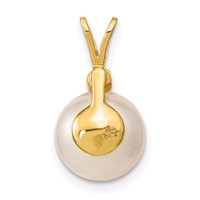 14K Yellow Gold 9-10mm White Round South Sea Saltwater Cultured Pearl and.05 Carat Diamond Pendant view 4