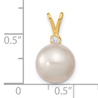 14K Yellow Gold 9-10mm White Round South Sea Saltwater Cultured Pearl and.05 Carat Diamond Pendant view 3
