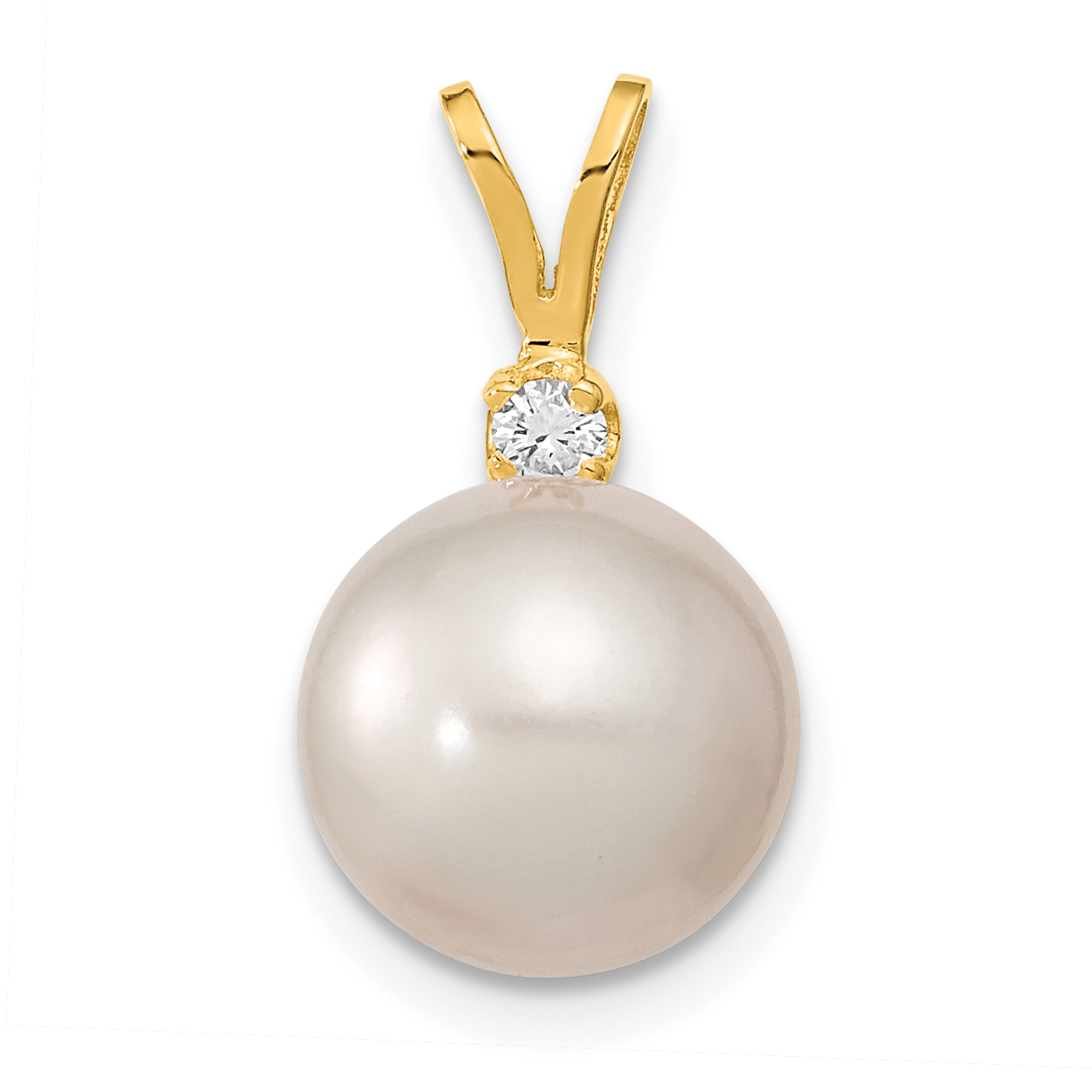 14k 9-10mm White Round South Sea Saltwater Cultured Pearl and .05 Carat Diamond Pendant (XF467)