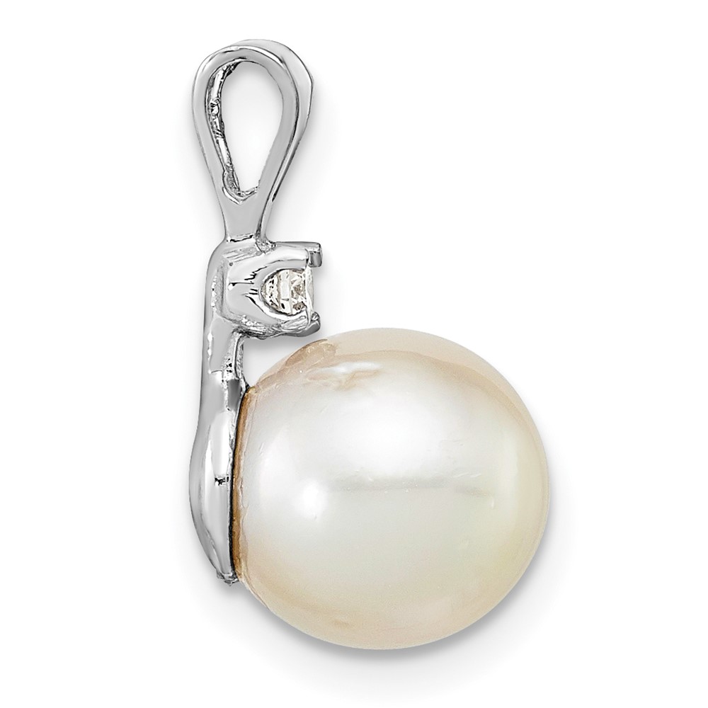 14k White Gold 9-10mm White Round South Sea Saltwater Cultured Pearl and .05 Carat Diamond Pendant (XF467W)