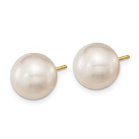 14K Yellow Gold 10-11mm White Round South Sea Saltwater Cultured Pearl Post Earrings view 2