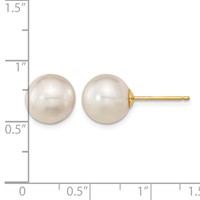 14K Yellow Gold 10-11mm White Round South Sea Saltwater Cultured Pearl Post Earrings view 4