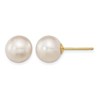 14K Yellow Gold 10-11mm White Round South Sea Saltwater Cultured Pearl Post Earrings view 1