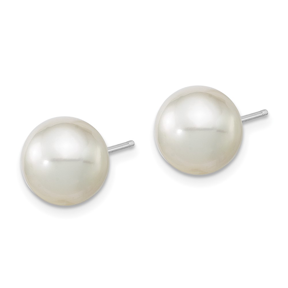 14k White Gold 10-11mm White Round South Sea Saltwater Cultured Pearl Post Earrings (XF469WE)