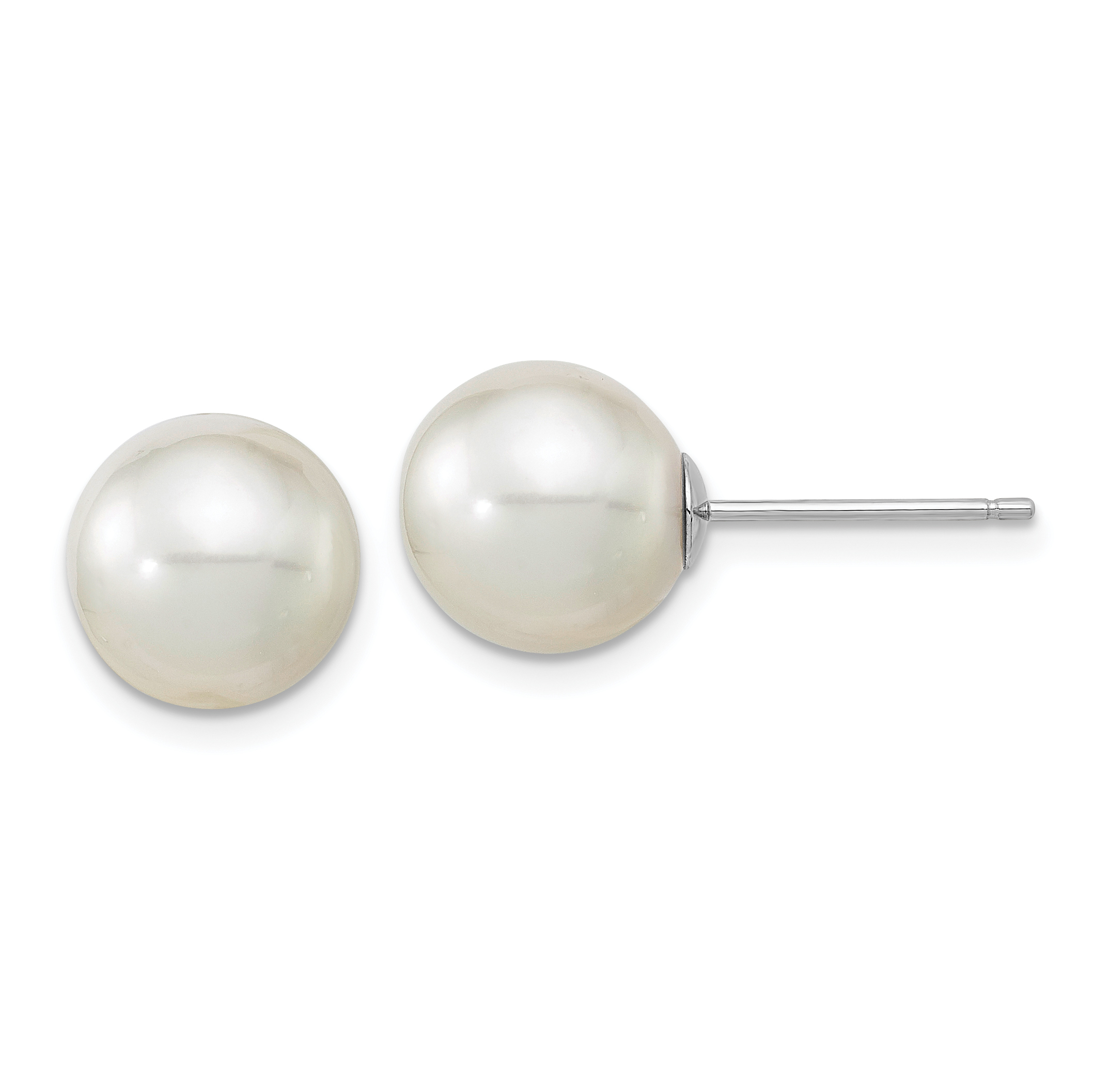 14k White Gold 10-11mm White Round South Sea Saltwater Cultured Pearl Post Earrings (XF469WE)