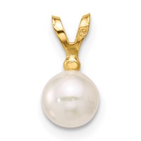 14K Yellow Gold 5-6mm White Round Akoya Saltwater Cultured Pearl and.01 Carat Diamond Pendant view 4