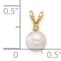 14K Yellow Gold 5-6mm White Round Akoya Saltwater Cultured Pearl and.01 Carat Diamond Pendant view 3