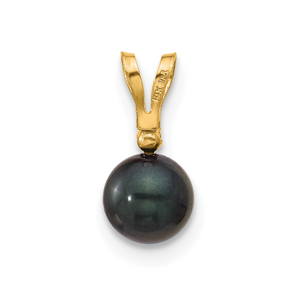 14k 5-6mm Black Round Akoya Saltwater Cultured Pearl and .01 Carat Diamond Pendant (XF471B)