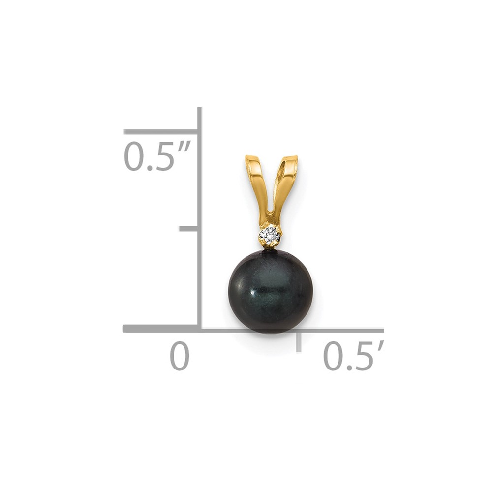 14k 5-6mm Black Round Akoya Saltwater Cultured Pearl and .01 Carat Diamond Pendant (XF471B)
