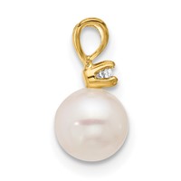 14K Yellow Gold 6-7mm White Round Akoya Saltwater Cultured Pearl and.03 Carat Diamond Pendant view 2