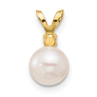 14K Yellow Gold 6-7mm White Round Akoya Saltwater Cultured Pearl and.03 Carat Diamond Pendant view 4