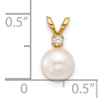 14K Yellow Gold 6-7mm White Round Akoya Saltwater Cultured Pearl and.03 Carat Diamond Pendant view 3