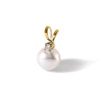 14K Yellow Gold 6-7mm White Round Akoya Saltwater Cultured Pearl and.03 Carat Diamond Pendant view 5