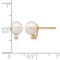 14K Yellow Gold 6-7mm White Round Akoya Saltwater Cultured Pearl and 0.05 Carat Diamond Post Earrings view 4