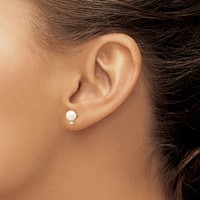 14K Yellow Gold 7-8mm White Round Akoya Saltwater Cultured Pearl and 0.10 Carat Diamond Post Earrings view 3