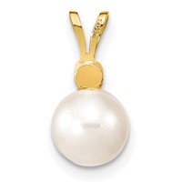 14K Yellow Gold 7-8mm White Round Akoya Saltwater Cultured Pearl and 0.05 Carat Diamond Pendant view 4