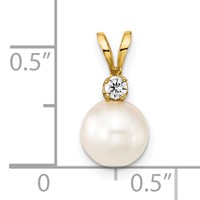 14K Yellow Gold 7-8mm White Round Akoya Saltwater Cultured Pearl and 0.05 Carat Diamond Pendant view 3