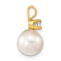 14K Yellow Gold 8-9mm White Round Akoya Saltwater Cultured Pearl and 0.10 Carat Diamond Pendant view 2