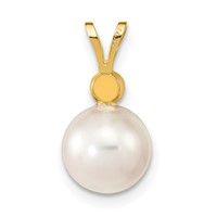 14K Yellow Gold 8-9mm White Round Akoya Saltwater Cultured Pearl and 0.10 Carat Diamond Pendant view 4