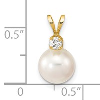14K Yellow Gold 8-9mm White Round Akoya Saltwater Cultured Pearl and 0.10 Carat Diamond Pendant view 3