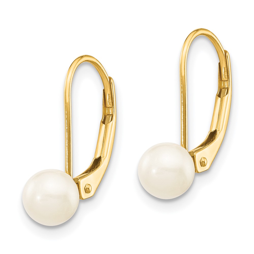 14k 5-6mm White Round Akoya Saltwater Cultured Pearl Leverback Earrings (XF479E)