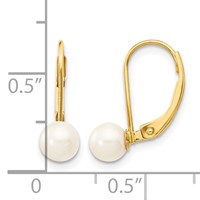 14K Yellow Gold 5-6mm White Round Akoya Saltwater Cultured Pearl Leverback Earrings view 4