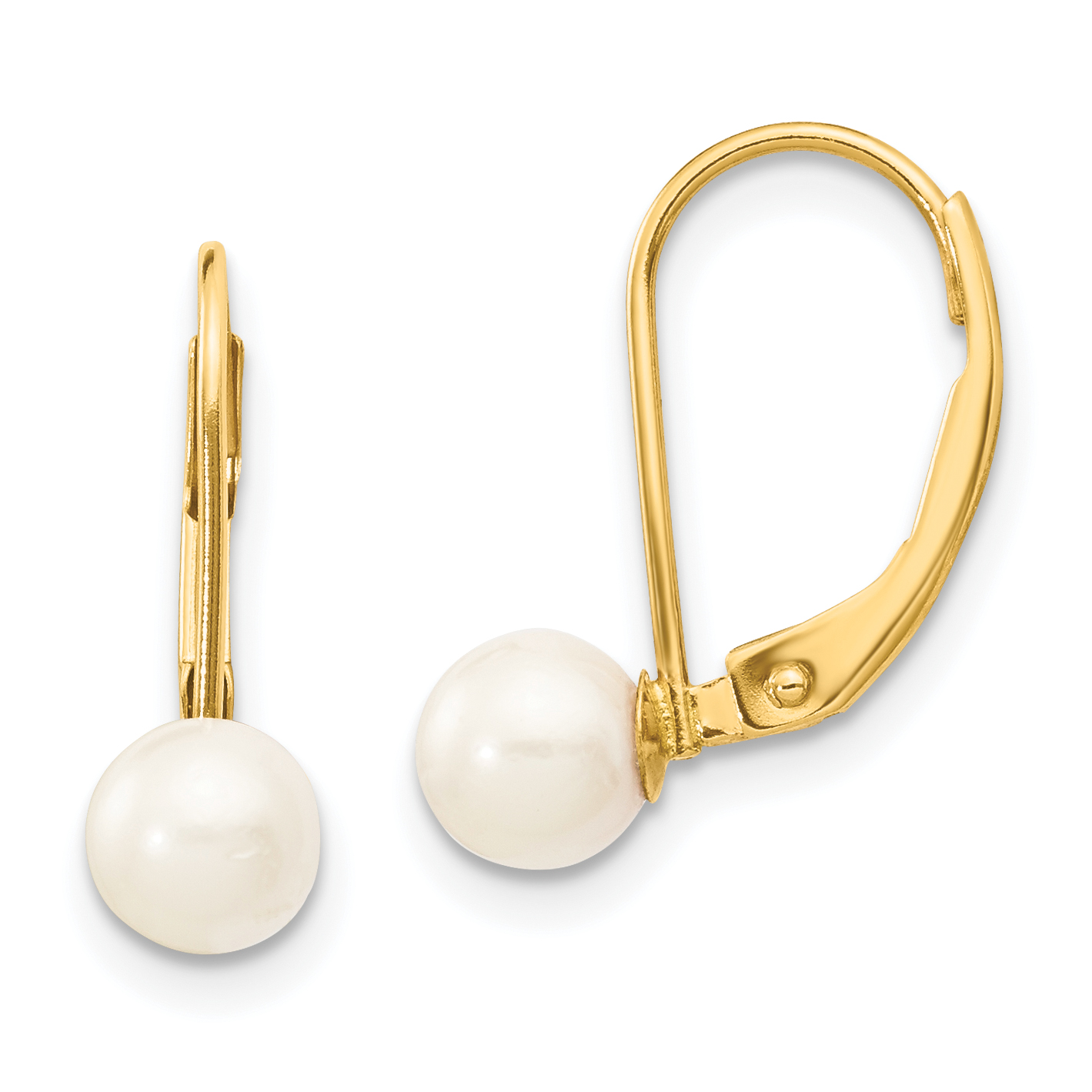 14k 5-6mm White Round Akoya Saltwater Cultured Pearl Leverback Earrings (XF479E)