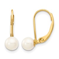 14K Yellow Gold 5-6mm White Round Akoya Saltwater Cultured Pearl Leverback Earrings view 1