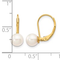 14K Yellow Gold 6-7mm White Round Akoya Saltwater Cultured Pearl Leverback Earrings view 4