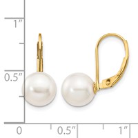 14K Yellow Gold 8-9mm White Round Akoya Saltwater Cultured Pearl Leverback Earrings view 4