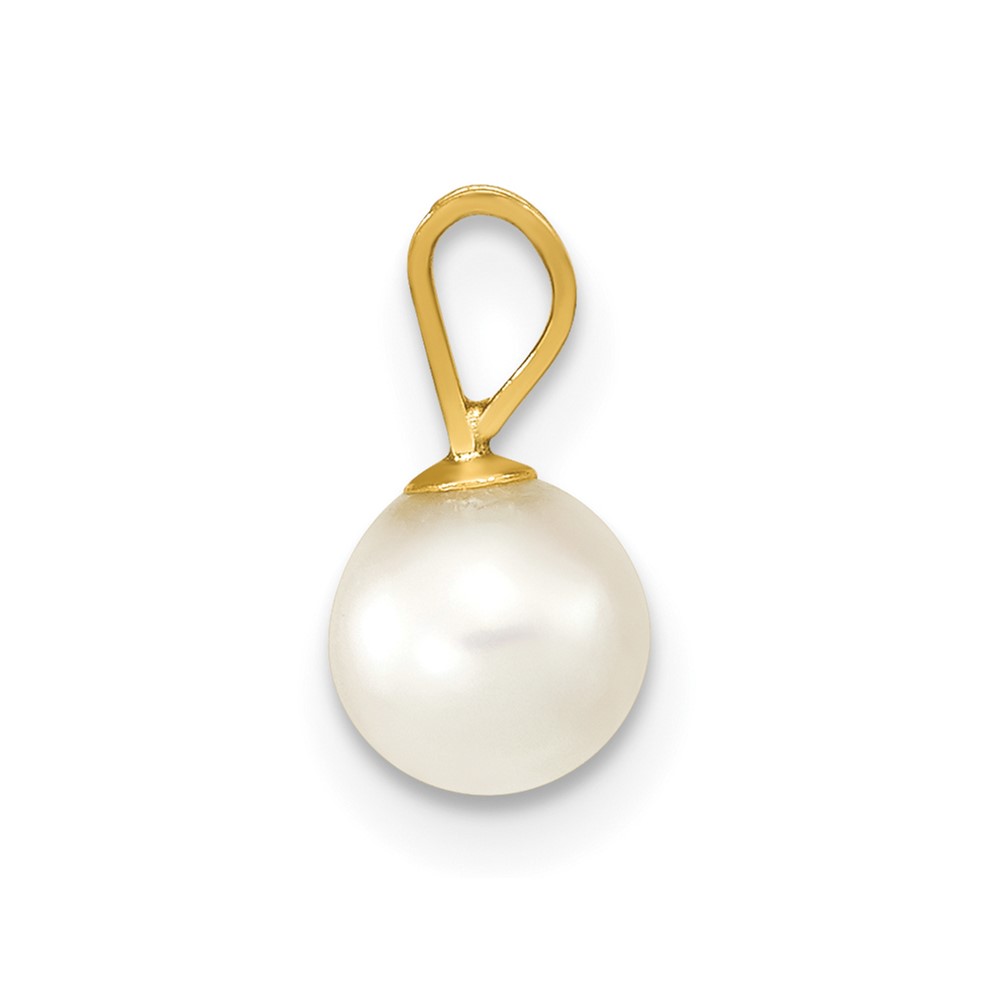 14k 5-6mm White Round Akoya Saltwater Cultured Pearl Pendant (XF486)