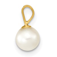 14K Yellow Gold 5-6mm White Round Akoya Saltwater Cultured Pearl Pendant view 2