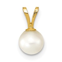 14K Yellow Gold 5-6mm White Round Akoya Saltwater Cultured Pearl Pendant view 4