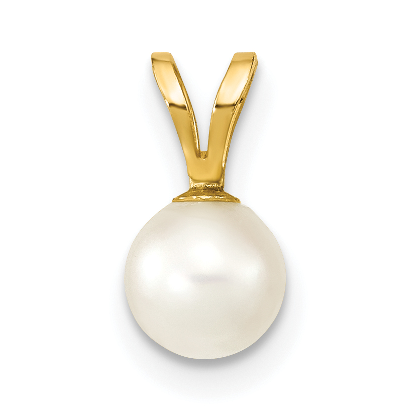14k 5-6mm White Round Akoya Saltwater Cultured Pearl Pendant (XF486)