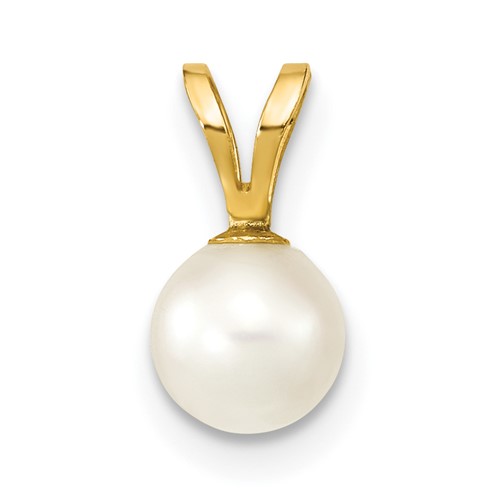 14K Yellow Gold 5-6mm White Round Akoya Saltwater Cultured Pearl Pendant