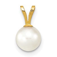 14K 6-7mm White Round Akoya Saltwater Cultured Pearl Pendant view 4
