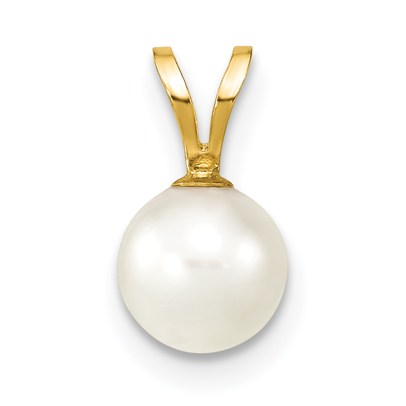 14k 6-7mm White Round Akoya Saltwater Cultured Pearl Pendant (XF487)