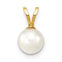 14K 6-7mm White Round Akoya Saltwater Cultured Pearl Pendant view 1