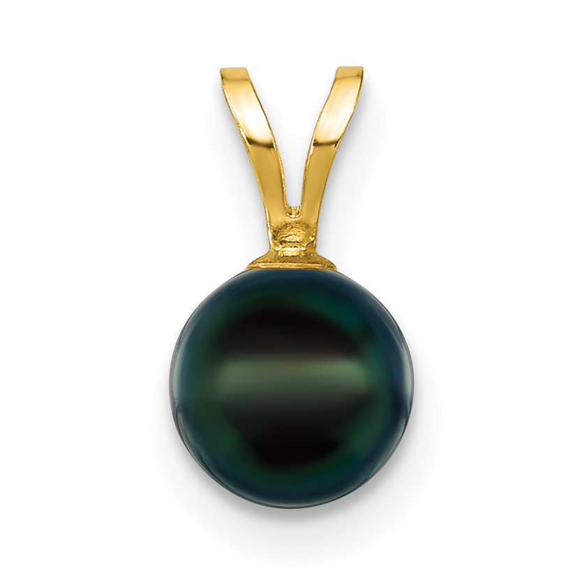 14k 6-7mm Black Round Akoya Saltwater Cultured Pearl Pendant (XF487B)