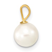 14K Yellow Gold 7-8mm White Round Akoya Saltwater Cultured Pearl Pendant view 2