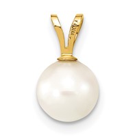 14K Yellow Gold 7-8mm White Round Akoya Saltwater Cultured Pearl Pendant view 4